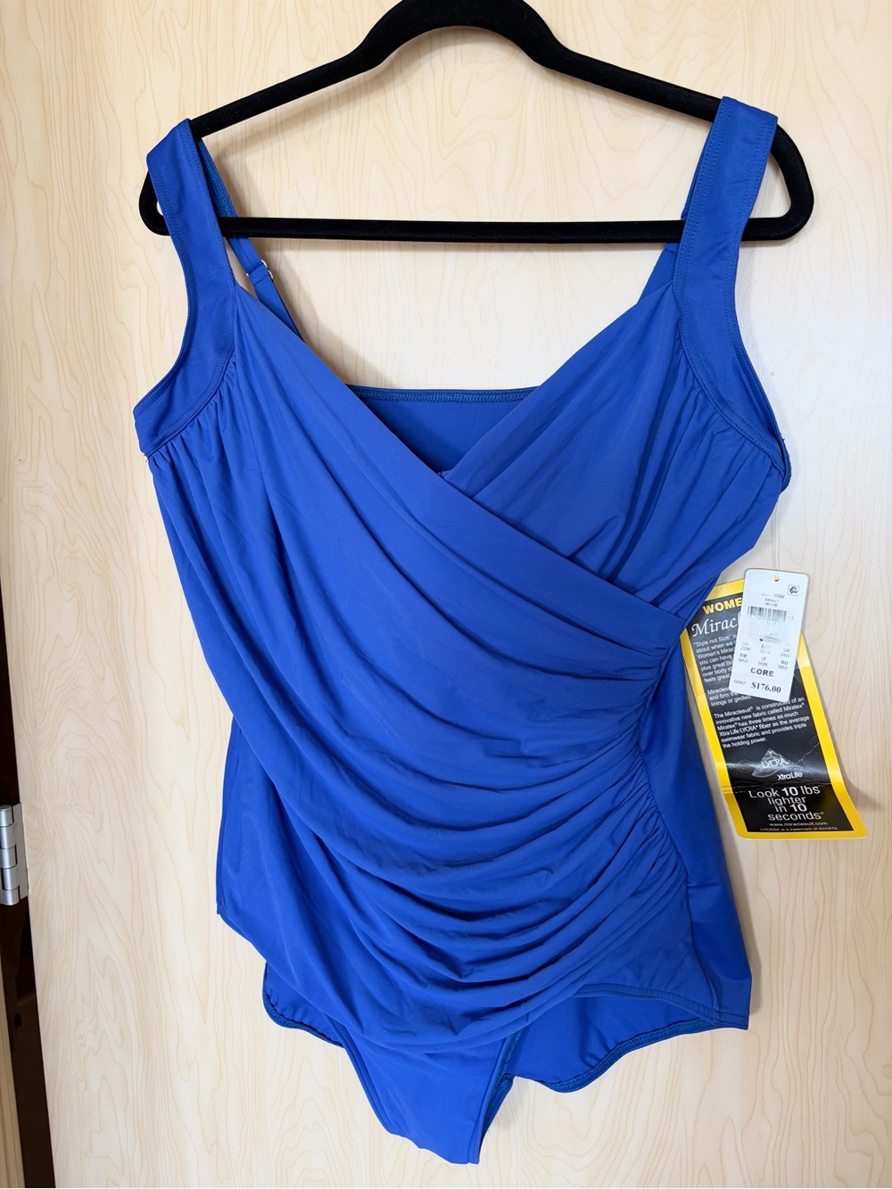 Miraclesuit Royal Blue Shirred Surplice One-Piece Swimsuit Plus Size 22W NWT